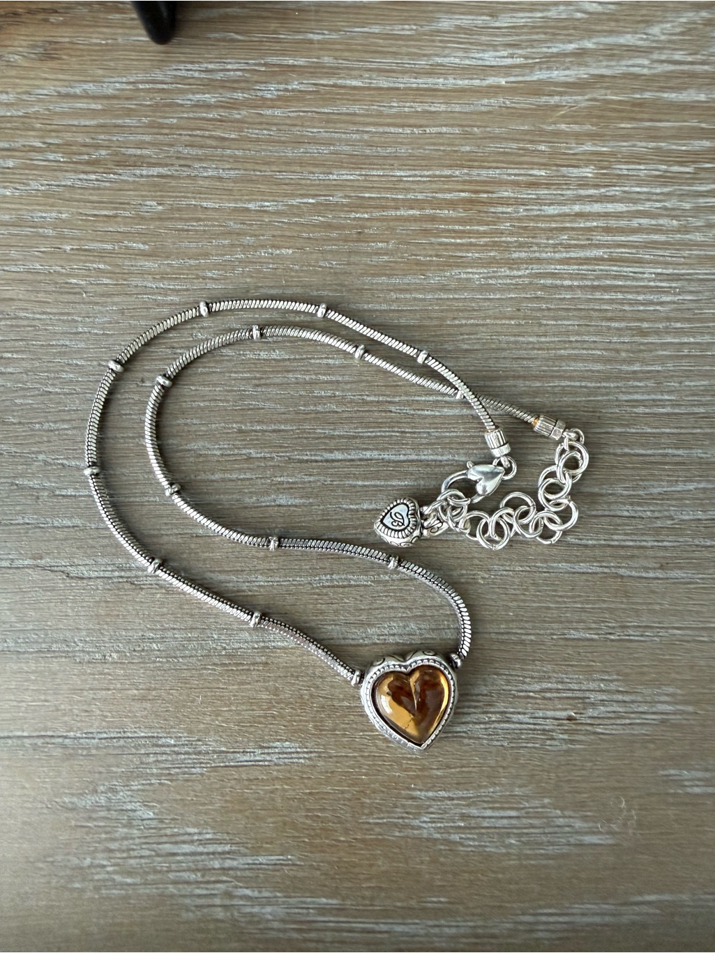 Brighton Silver Heart Pendant Necklace With Amber Accent